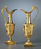 A magnificent pair of Empire gilt bronze ewers attributed to Claude Galle